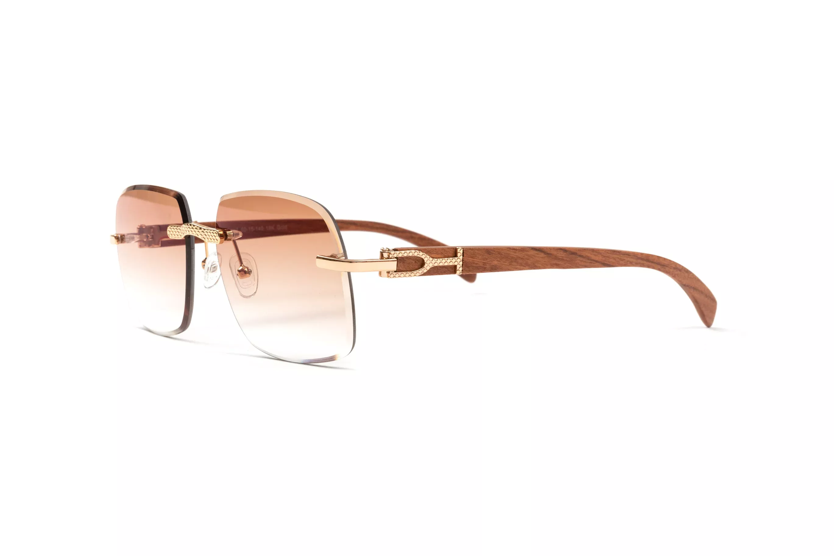 18kt-gold-brown-wood-c-decor-sunglasses-gradient-brown-square-lenses 18KT Gold & Brown Wood C-Decor Sunglasses, Gradient Brown Square Lenses