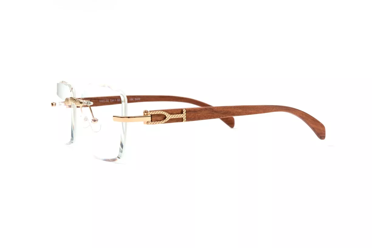 18kt-gold-brown-wood-eyeglasses-clear-square-lenses 18KT Gold & Brown Wood Eyeglasses, Clear Square Lenses