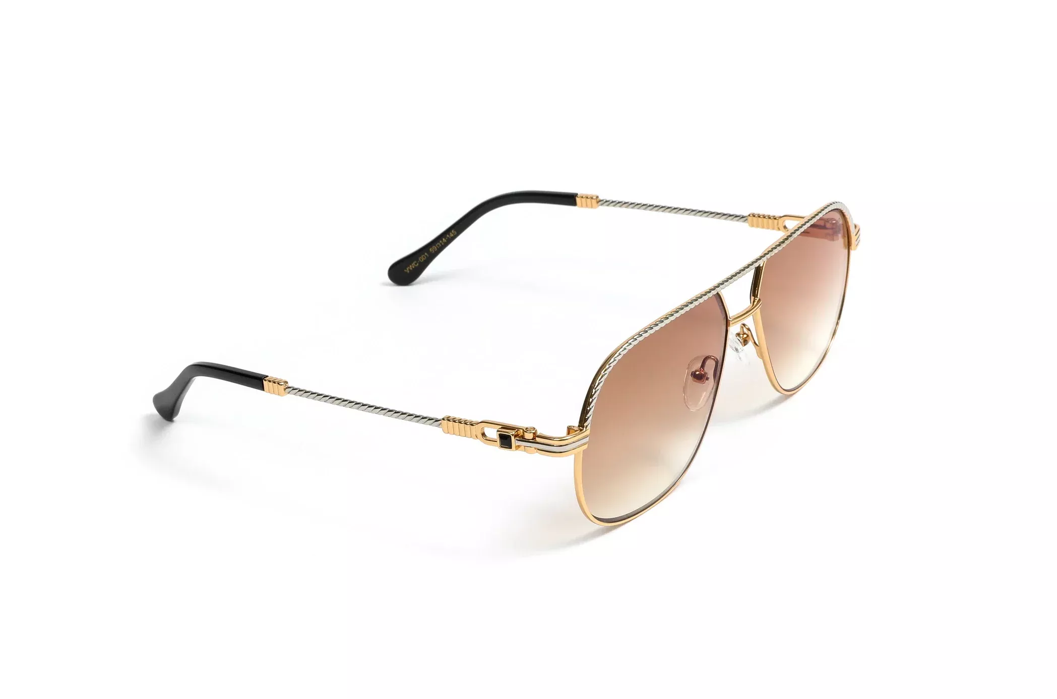 18kt-gold-silver-rope-aviator-sunglasses-gradient-brown-lenses 18KT Gold & Silver Rope Aviator Sunglasses, Gradient Brown Lenses