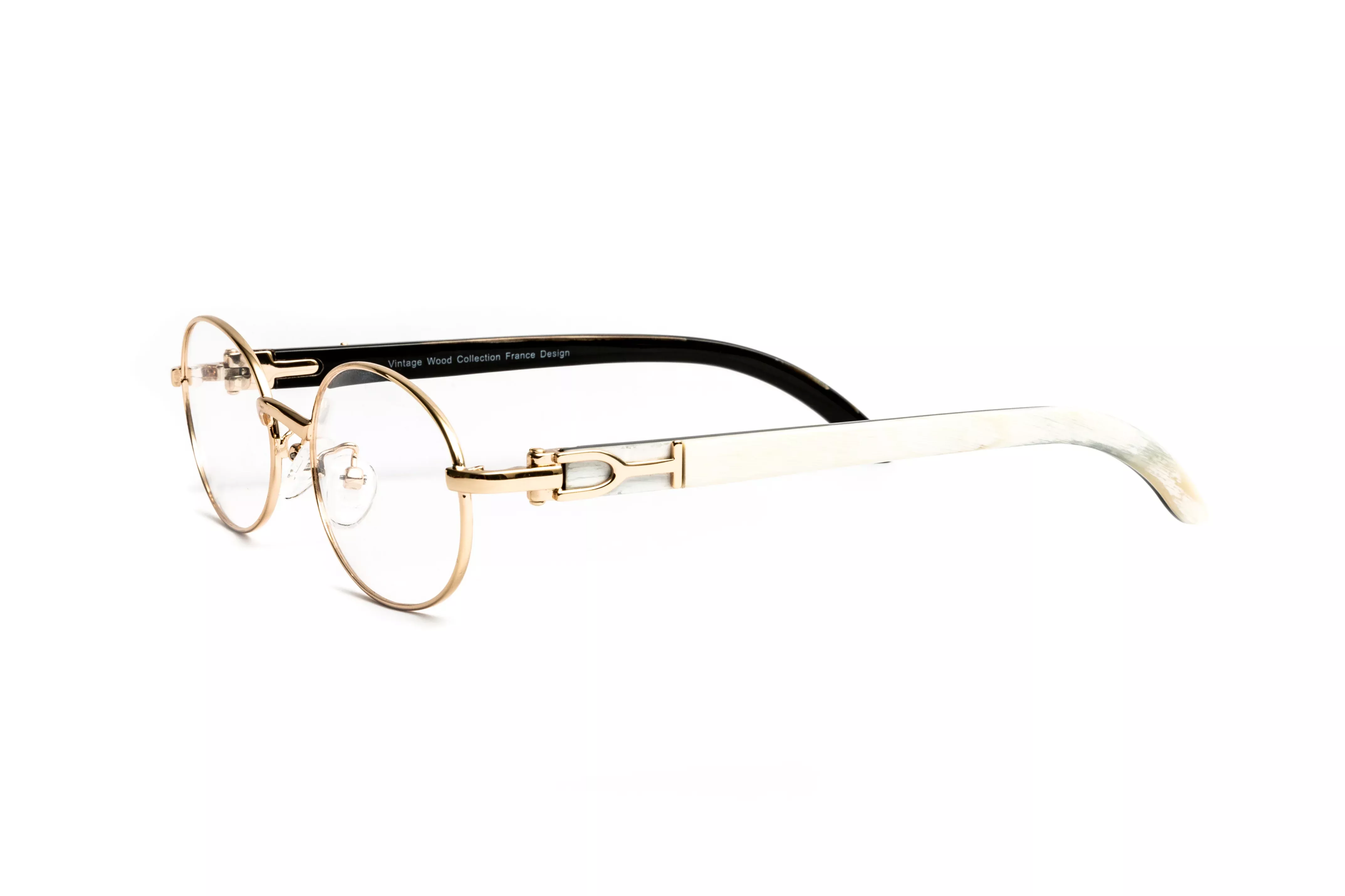 18kt-gold-white-buffalo-horn-oval-eyeglasses-clear-lenses 18KT Gold & White Buffalo Horn Oval Eyeglasses, Clear Lenses