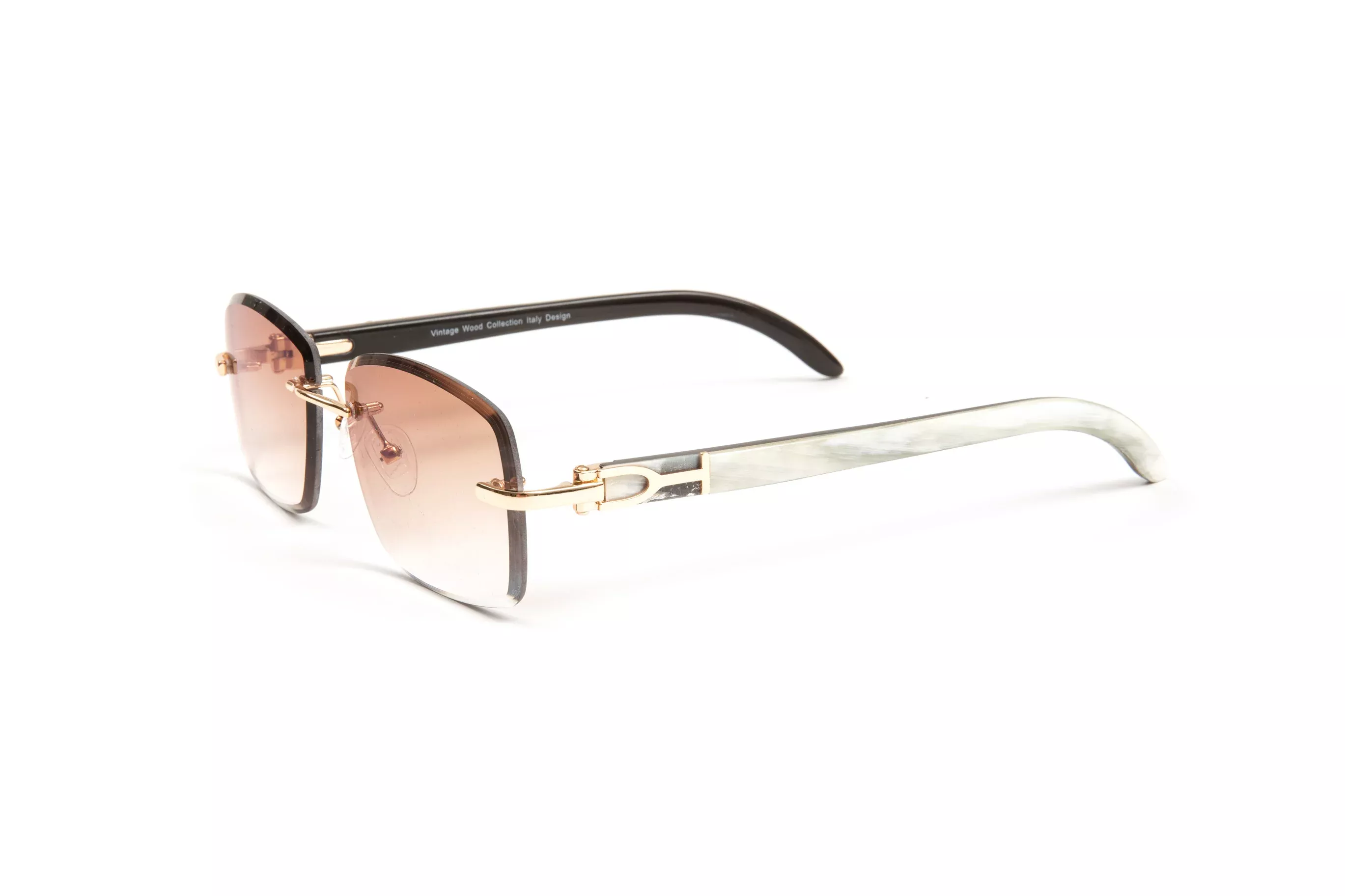 18kt-gold-white-buffalo-horn-sunglasses-gradient-brown-rectangular-lenses 18KT Gold & White Buffalo Horn Sunglasses, Gradient Brown Rectangular Lenses