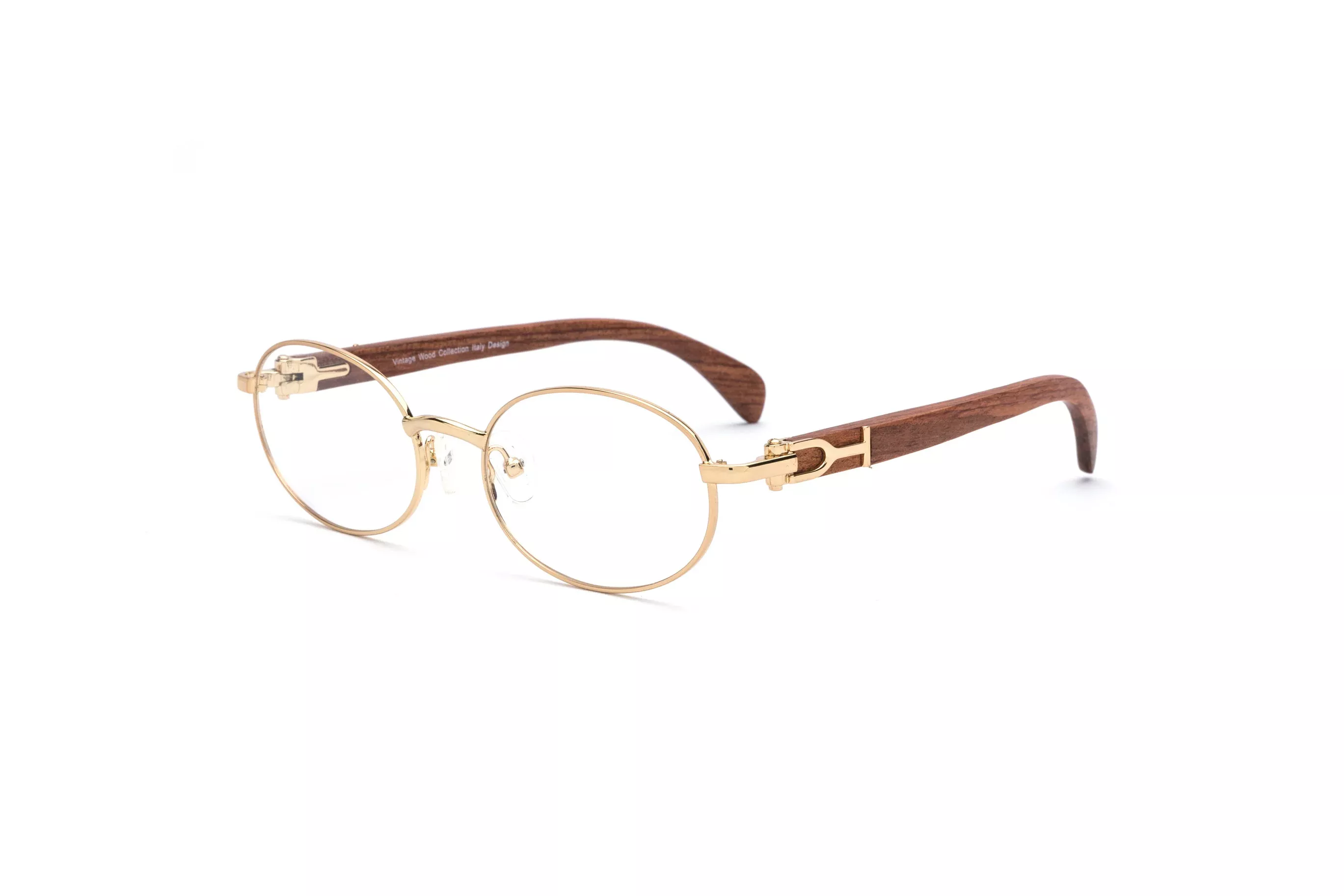 18KT Gold & Wood Eyeglasses, Clear Oval Lenses