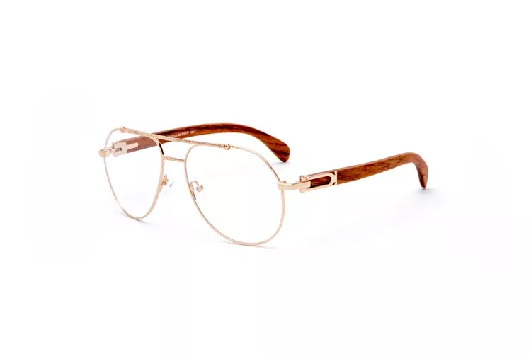VWC Wood Aviator Eyeglasses, Gold Frames, Clear Lenses